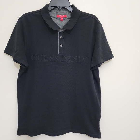 Guess Other - GUESS men's Short Sleeve Polo Shirt Embossed Logo Cotton Large Black